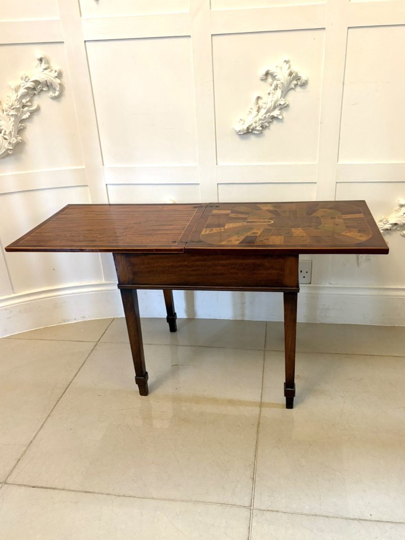 Antique Edwardian Inlaid Folding Game/Lamp Table Featuring “The Royal and Pleasant Game of Goose”